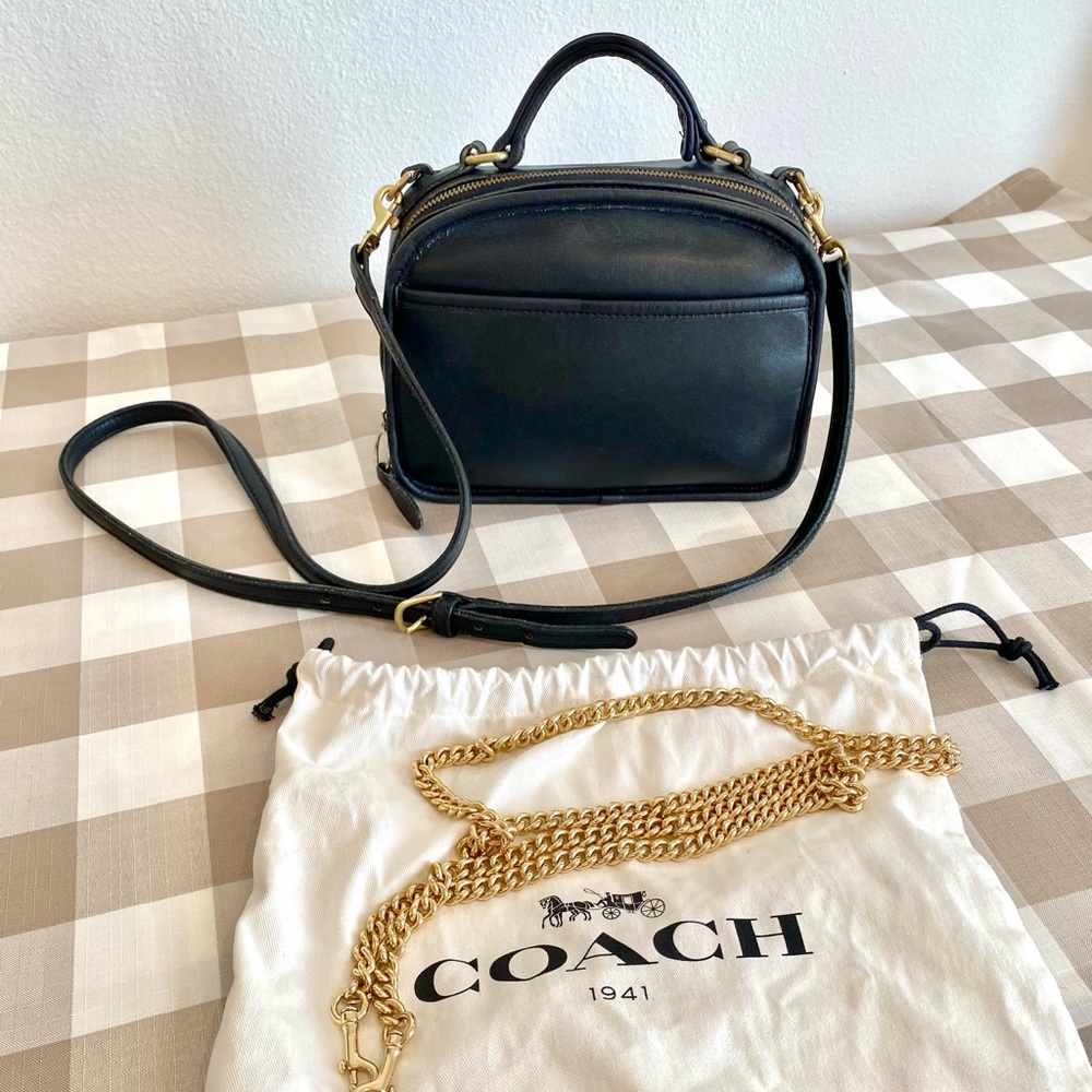 Coach 9991 Black Crossbody Bag with additional Gold Dinky Chain